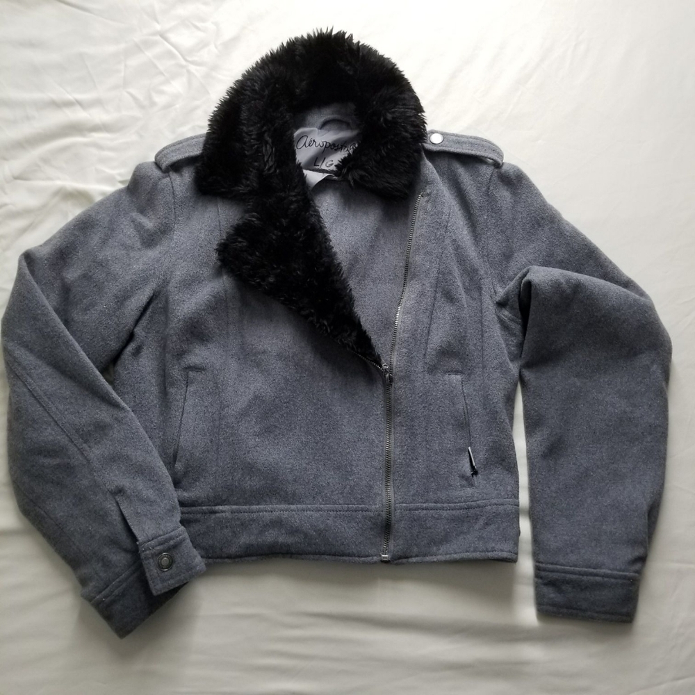 Aeropostale woolen Jacket with fur collar. Size Large.  Crop style